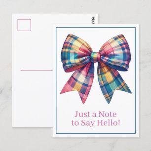 Carte Postale Preppy Aquarelle Plaid Bow Personnalisé