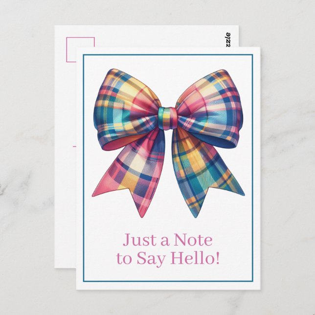 Carte Postale Preppy Aquarelle Plaid Bow Personnalisé (Devant / Derrière)