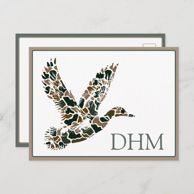 Carte Postale Preppy Camouflage Mallard Duck Monogram (Devant / Derrière)