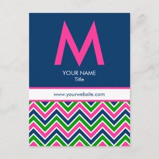 Carte postale Preppy Monogram Chevron - Rose/Navy