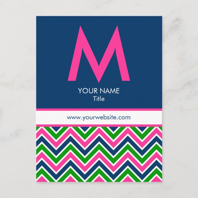 Carte postale Preppy Monogram Chevron - Rose/Navy (Devant)