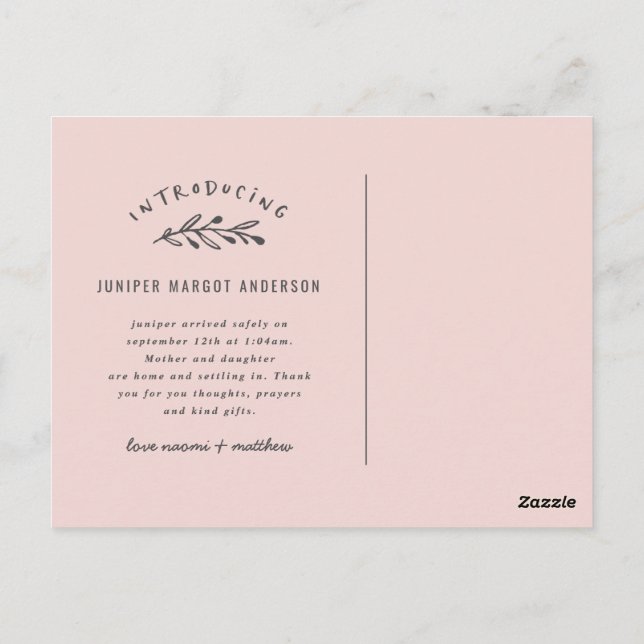 Carte Postale Présentation du faire-part de naissance photo de b (Dos)