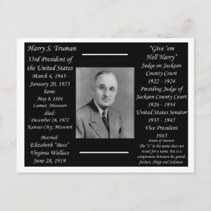 Carte Postale Président Harry Truman