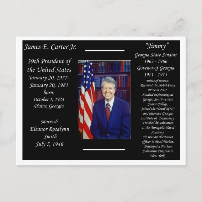 Carte Postale Président Jimmy Carter (Devant)