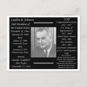 Carte Postale Président Lyndon Johnson
