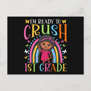Carte Postale Prêt à écraser 1ère année Fille noire Premier jour