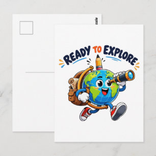 Carte Postale Prêt à Explorer Globe de Rentrée Scolaire