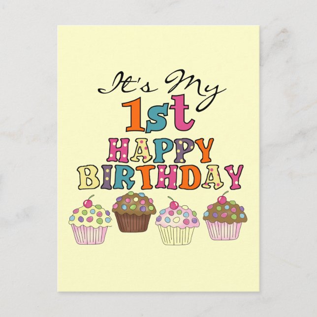 Carte Postale Pretty Cupcakes 1er Anniversaire Tshirts et cadeau (Devant)