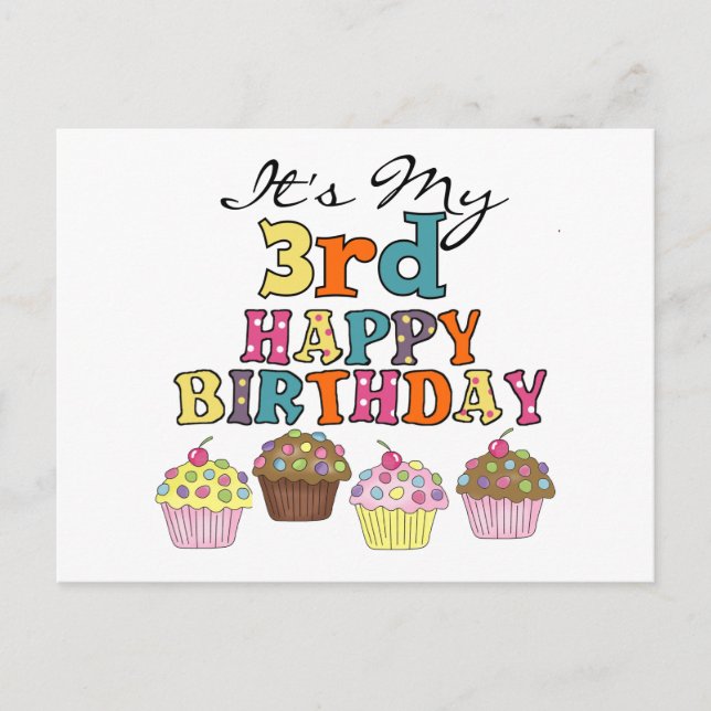 Carte Postale Pretty Cupcakes 3e Anniversaire Tshirts et cadeaux (Devant)