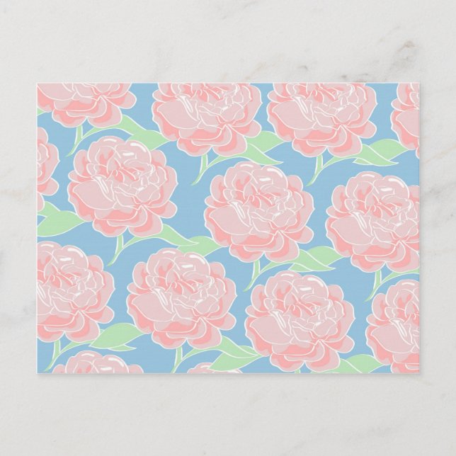 Carte Postale Pretty Girly Pastel Pink and Blue Floral Print (Devant)