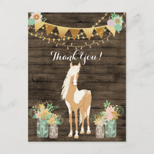 Carte Postale Pretty Horse and Flowers Rustic Wood Thank You