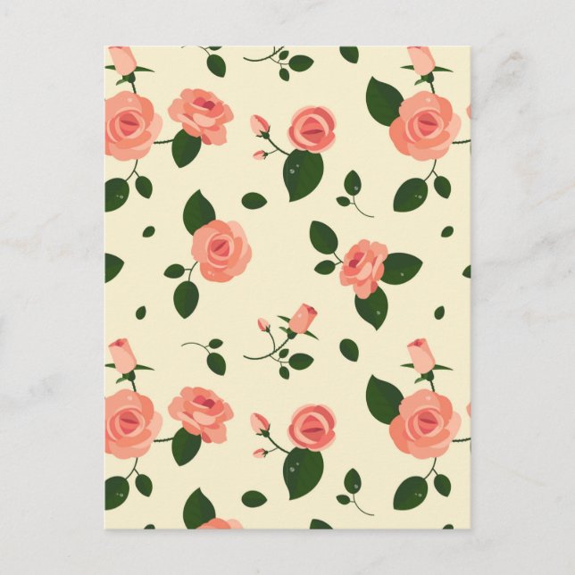 Carte Postale Pretty Pink Roses Pastel Pink Pattern (Devant)