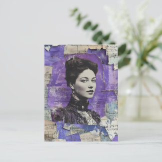 Carte Postale Pretty Vintage Woman Purple Collage Sheet Music 