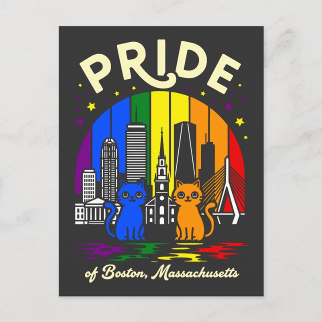 Carte Postale Pride Boston City Massachusetts Rainbow Flag (Devant)