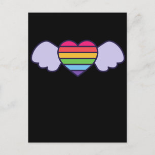 Carte Postale Pride- Coeur de couleur arc-en-ciel avec ailes. Ga