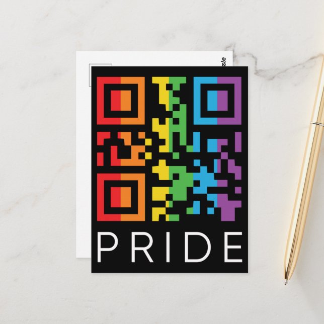 Carte Postale Pride Rainbow QR Code LGBTQIA+ (Devant/Arrière en situation)