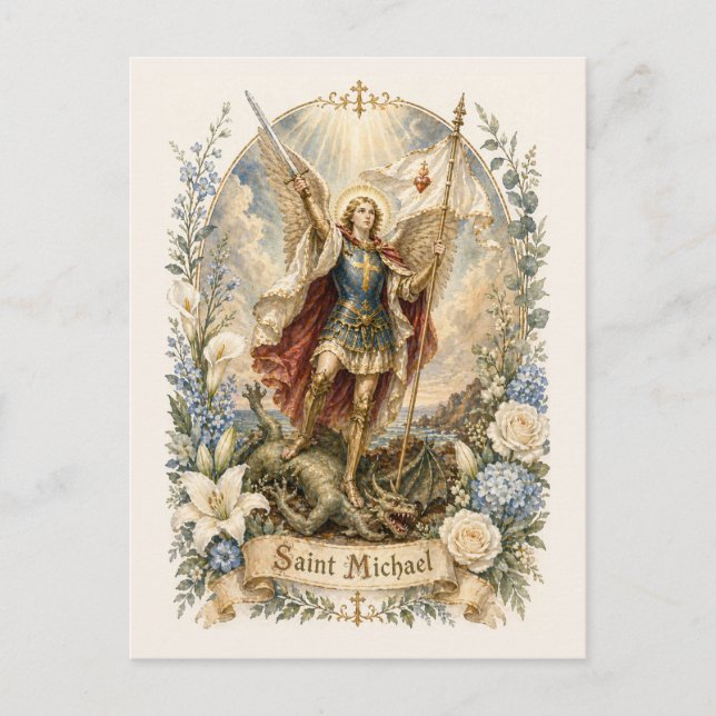 Carte Postale Prière catholique d'encouragement St Michel (Devant)