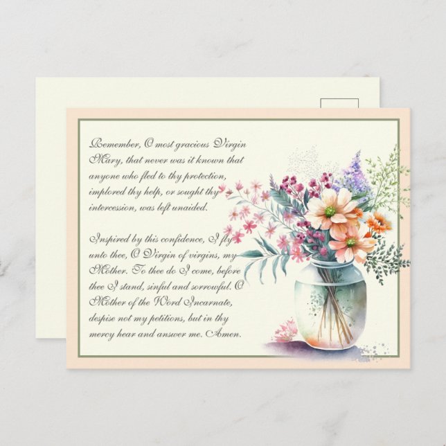Carte Postale Prière catholique Memorare à la Vierge Marie en pê (Devant / Derrière)