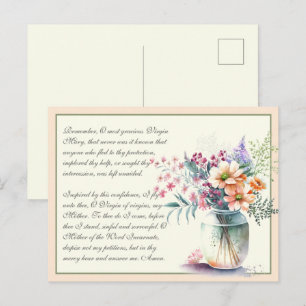 Carte Postale Prière catholique Memorare à la Vierge Marie en pê