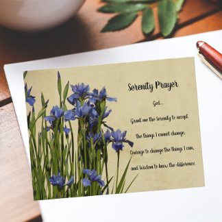 Carte Postale Prière Sérénité Blue Irises Floral