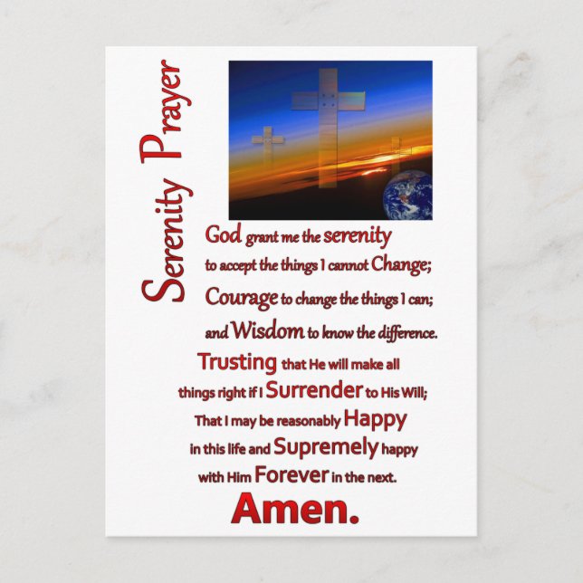 Carte Postale Prière Sérénité Dans L'Espace Rouge (Devant)