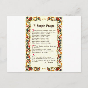 Carte Postale Prière simple florentine=St. Francis=Pape François