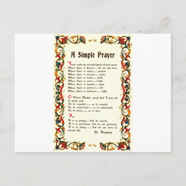Carte Postale Prière simple florentine=St. Francis=Pape François (Devant)
