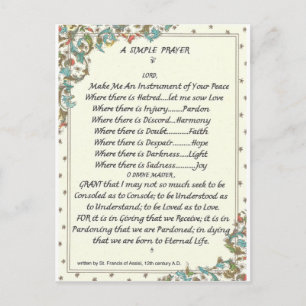 Carte Postale prière simple=st. francis=pape francis=florentine