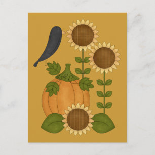 Carte Postale Prim Crow d'automne Citrouille et tournesols
