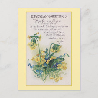 Carte Postale Primrose et Forget-Me-Not Anniversaire Vintage