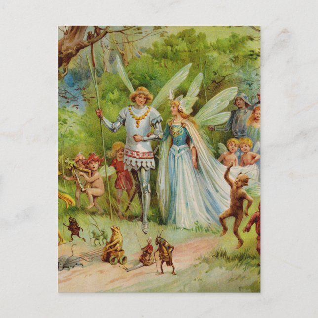Carte Postale Prince de la fée et Thumbelina dans le Bois magiqu (Devant)