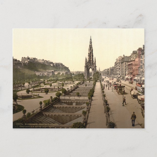 Carte Postale Princes Street, le château et Scott Monument (Devant)
