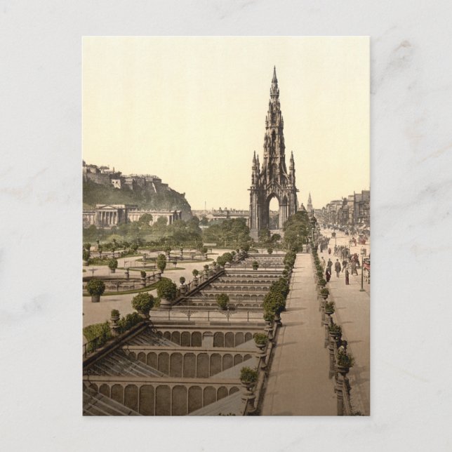 Carte Postale Princes Street, le château et Scott Monument (Devant)