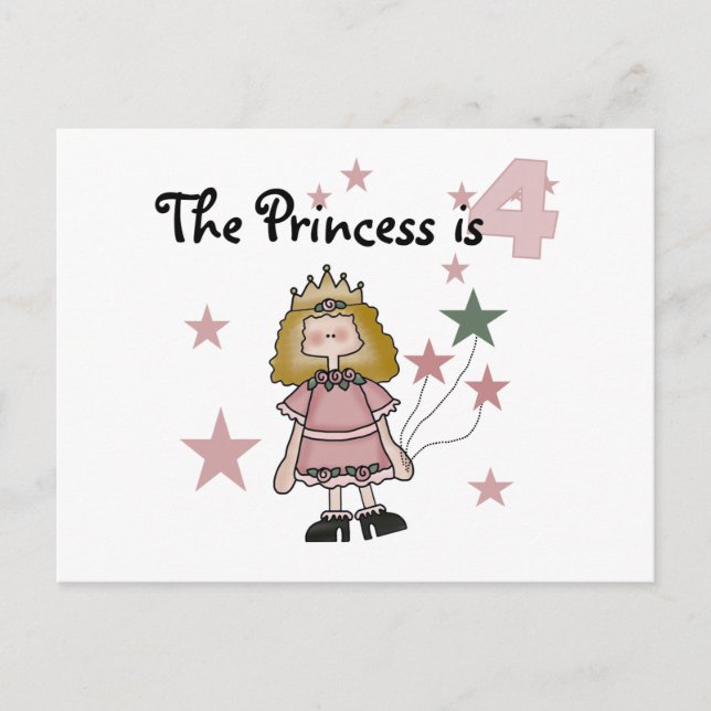 Carte Postale Princess 4th Birthday Tshirts et cadeaux (Devant)
