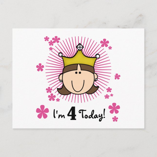 Carte Postale Princess 4th Birthday Tshirts et cadeaux (Devant)