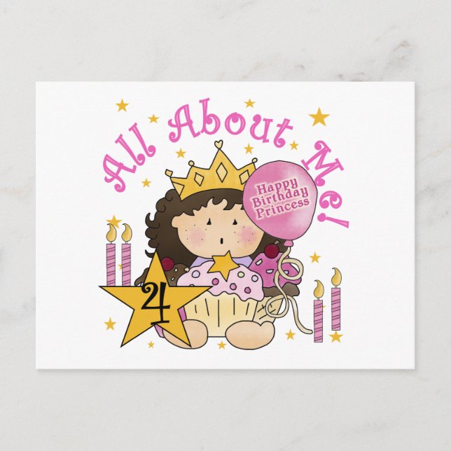 Carte Postale Princess All About Me 4th Birthday Tshirts (Devant)