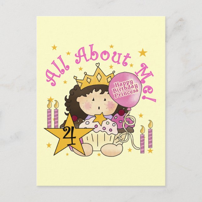 Carte Postale Princess All About Me 4th Birthday Tshirts (Devant)