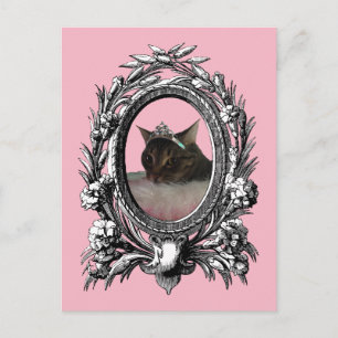 Carte Postale Princess Cat Vintage Frame Arrière - plan rose