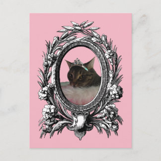 Carte Postale Princess Cat Vintage Frame Arrière - plan rose
