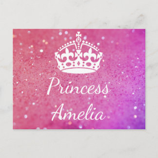Carte postale Princess (Votre Nom) Crown Pink Boke