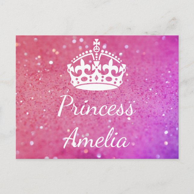 Carte postale Princess (Votre Nom) Crown Pink Boke (Devant)