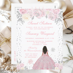 Carte Postale Princesse à la peau foncée Sweet Seize Hiver Rose