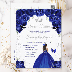 Carte Postale Princesse à peau foncée bleu foncé Sweet Sixteen