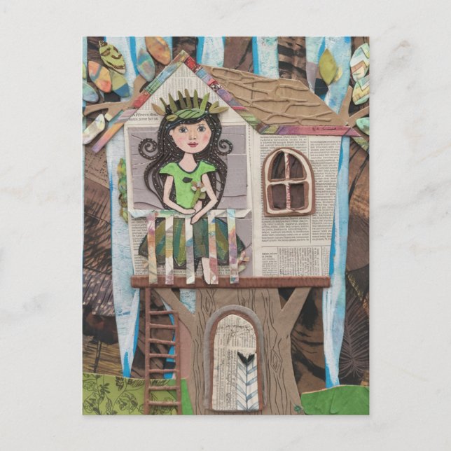 Carte Postale Princesse adorable dans une cabane dans les arbres (Devant)
