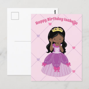 Carte Postale Princesse Afro-Américaine Fille Anniversaire Perso