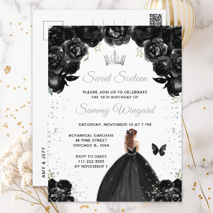 Carte Postale Princesse aux Cheveux Brun Noir Sweet Sixteen