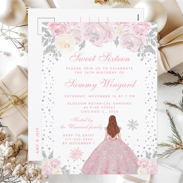 Carte Postale Princesse aux cheveux bruns de seize ans en hiver  (Créateur téléchargé)