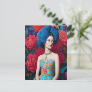 Carte Postale Princesse avec robe décorative bleue