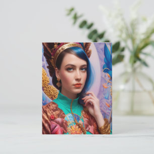 Carte Postale Princesse avec tenue turquoise décorative