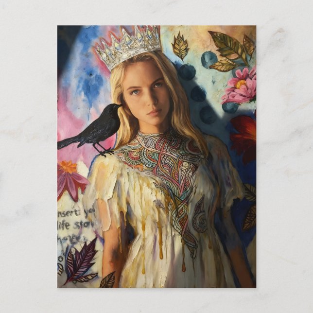 Carte Postale Princesse avec un oiseau noir (Devant)